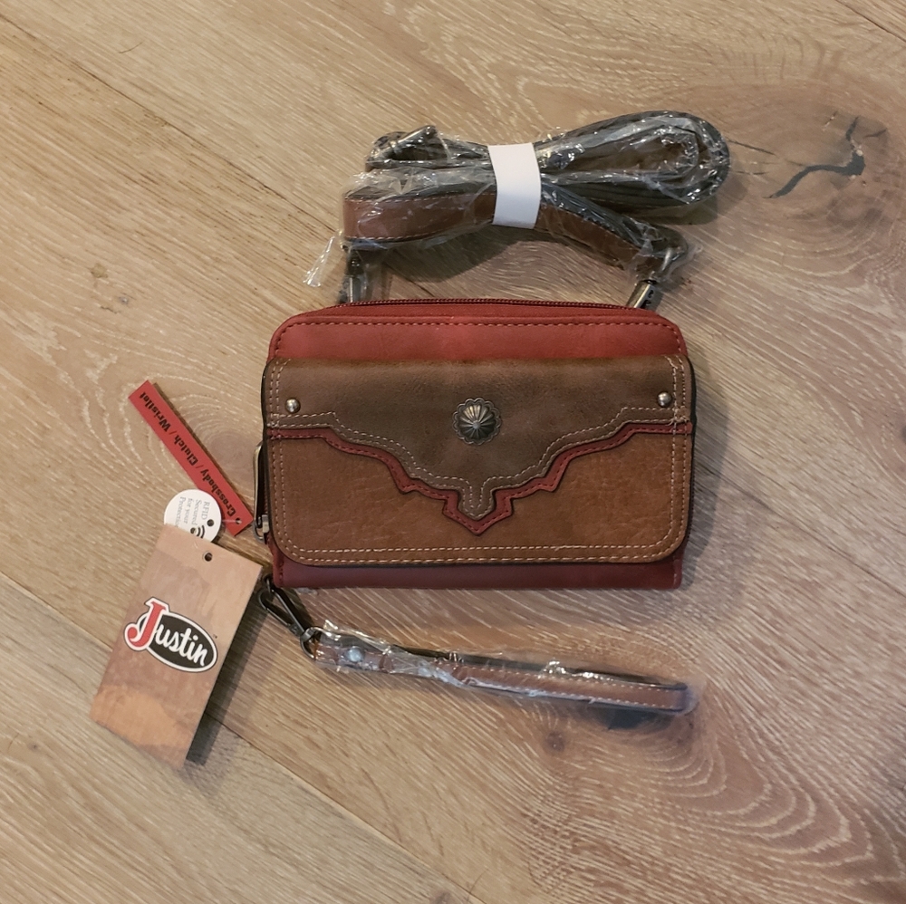 NWT Justin Boots Western Crossbody Clutch Wristlet Wallet Adjustable Bag